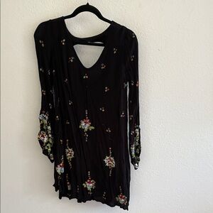 Free People Black Dress with Colorful Embroidery